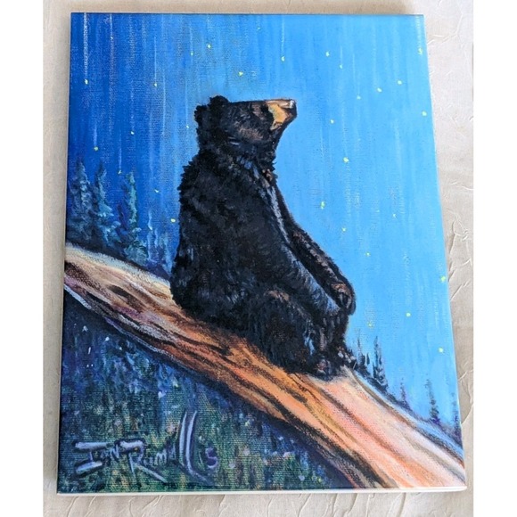 Black Bear Art Tile Ian Russell Signed Ceramic Wish Upon A Star Celestial 6 x 8 - Picture 11 of 11